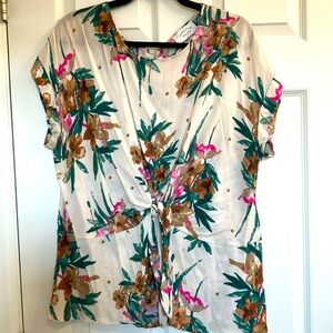 Floral front tie blouse